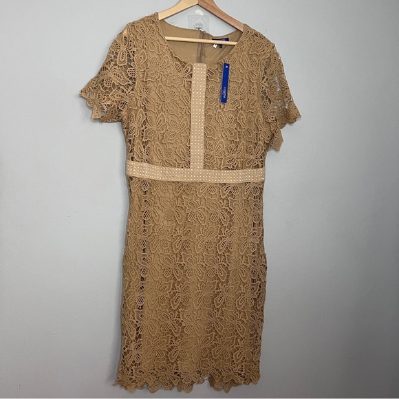 Colette Collection Floral Lace Tan Sheath Dress for Wedding Guest Size XXL NWT - Picture 1 of 9